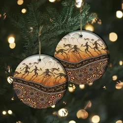 Aboriginal Dot Painting Ornament Hunting Kangaroo Orange Brown Ceramic Ornament