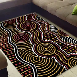 Aboriginal Dot Painting Carpet Rug Waterhole Red And Yellow