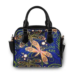 Aboriginal Dot Painting Shoulder Handbag Dragonfly Royal Blue