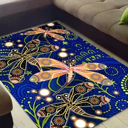 Aboriginal Dot Painting Carpet Rug Dragonfly Royal Blue