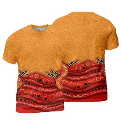 Aboriginal Rarrk Men's T-Shirt Boomerang Spear Red Orange Dot Painting
