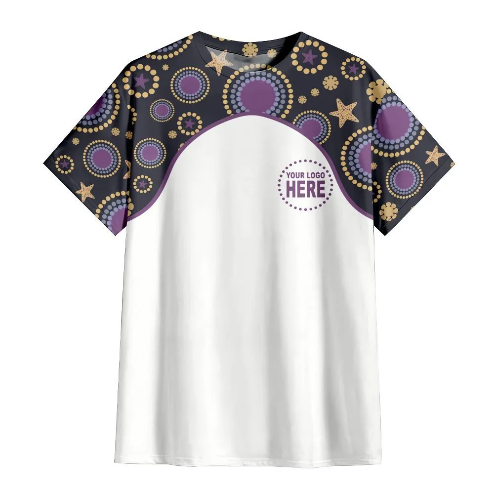 Aboriginal Dot Painting Custom Logo T-Shirt Ocean Spirits Blue Purple Urban