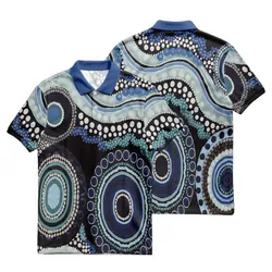 Aboriginal Dot Painting Polo Shirt Waterhole Running Water Blue
