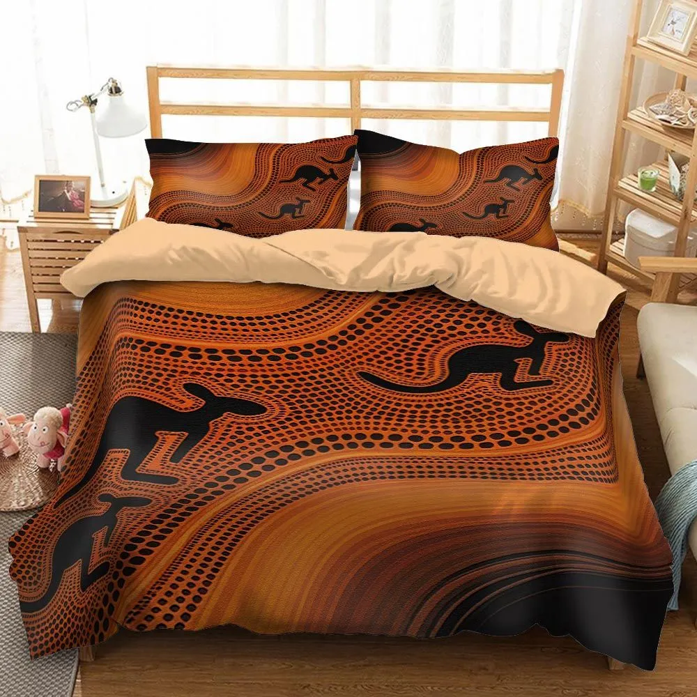 Aboriginal Dot Painting Bedding Sets Kangaroo Burnt Orange