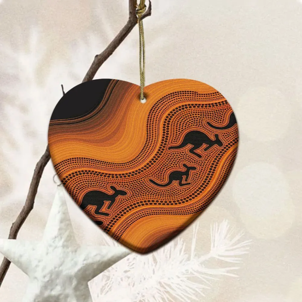 Aboriginal Dot Painting Ornament Kangaroo Burnt Orange Ceramic Ornament