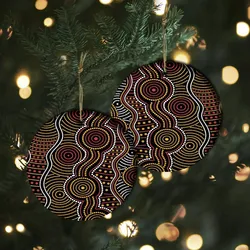 Aboriginal Dot Painting Ornament Waterhole Red And Yellow Ceramic Ornament