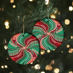 Aboriginal Dot Painting Ornament Running Waterhole Red Green Ceramic Ornament