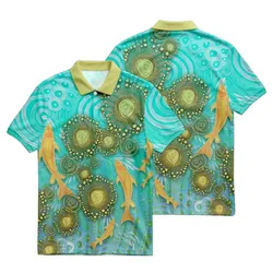 Aboriginal Dot Painting Polo Shirt Fish Blue