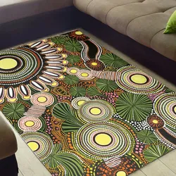 Aboriginal Dot Painting Carpet Rug Bushland Green