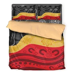 Aboriginal Dot Painting Bedding Set Tree And Mountain Black Red