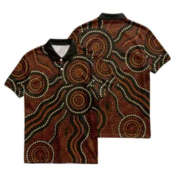 Aboriginal Dot Painting Polo Shirt Water Pathways Ochre Brown