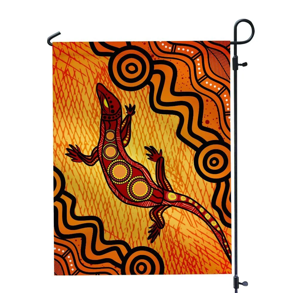 Aboriginal Rarrk Garden Flag Goanna Red Orange