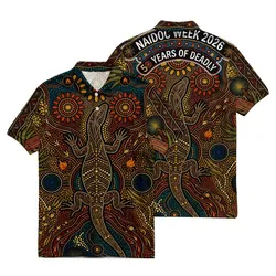 Aboriginal Dot Painting Polo Shirt NAIDOC 2026 Sunfire Goanna