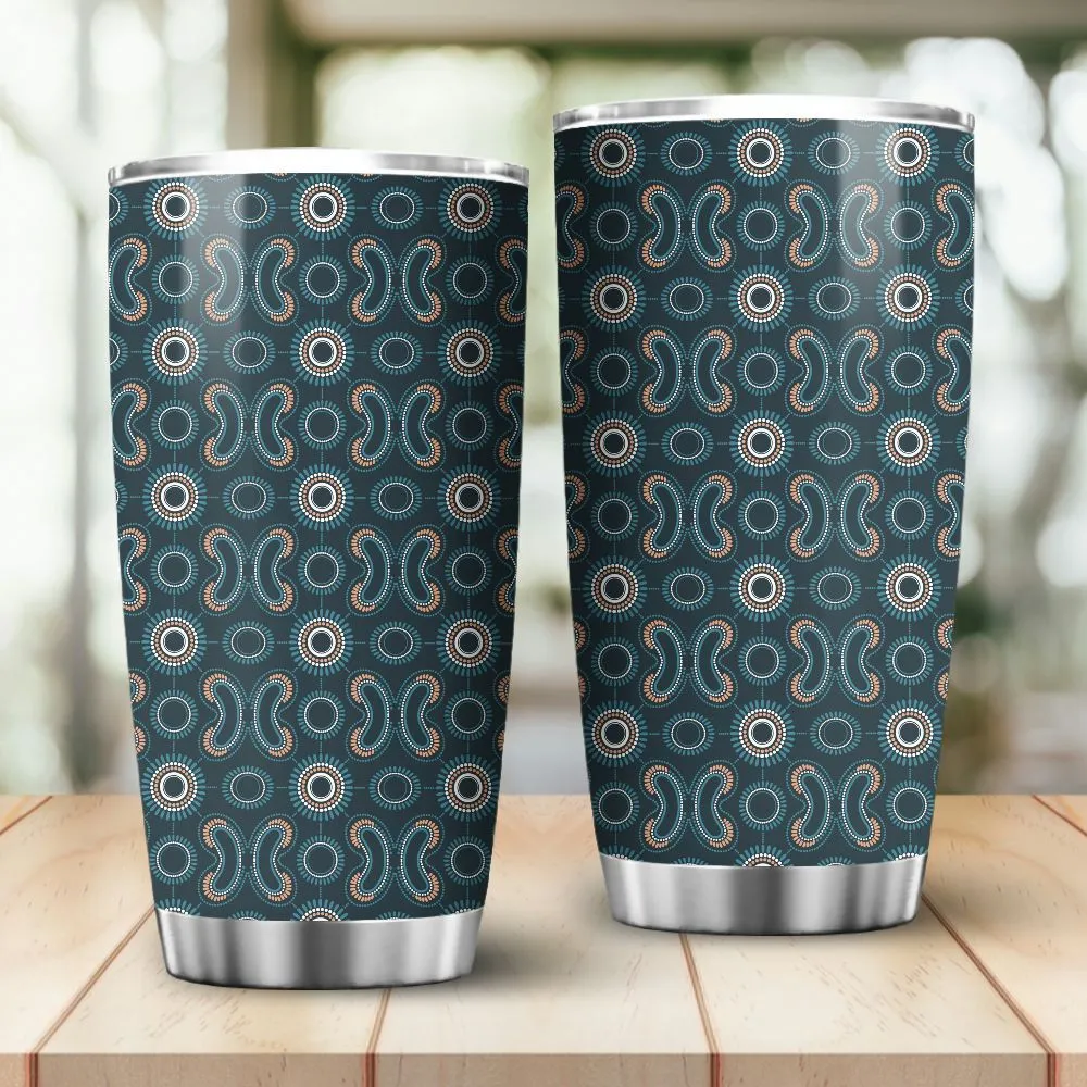 Aboriginal Dot Painting Tumbler Boomerang Pattren Navy Blue