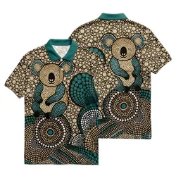 Aboriginal Dot Painting Polo Shirt Koala Dot Art Sand Teal
