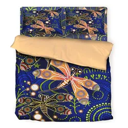 Aboriginal Dot Painting Bedding Set Dragonfly Royal Blue