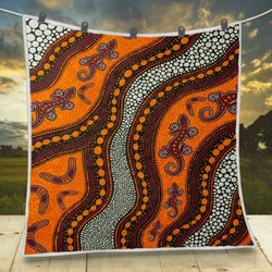 Aboriginal Dot Painting Quilt Hunting Goanna Orange