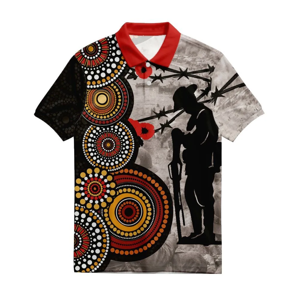 Lest We Forget Polo Shirt Aboriginal Soldier Barbed Wire