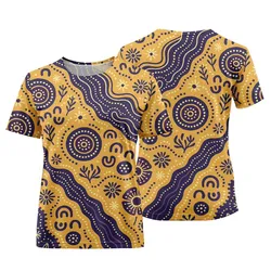 Aboriginal Dot Painting Women T-Shirt Dreaming Paths Royal Blue And Yellow