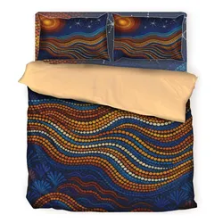 Aboriginal Dot Painting Bedding Set Sun And Plants Royal Blue