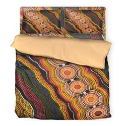 Aboriginal Dot Painting Bedding Set Flowlines Rust