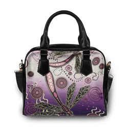 Aboriginal Dot Painting Shoulder Handbag Dragonfly Mauve Urban