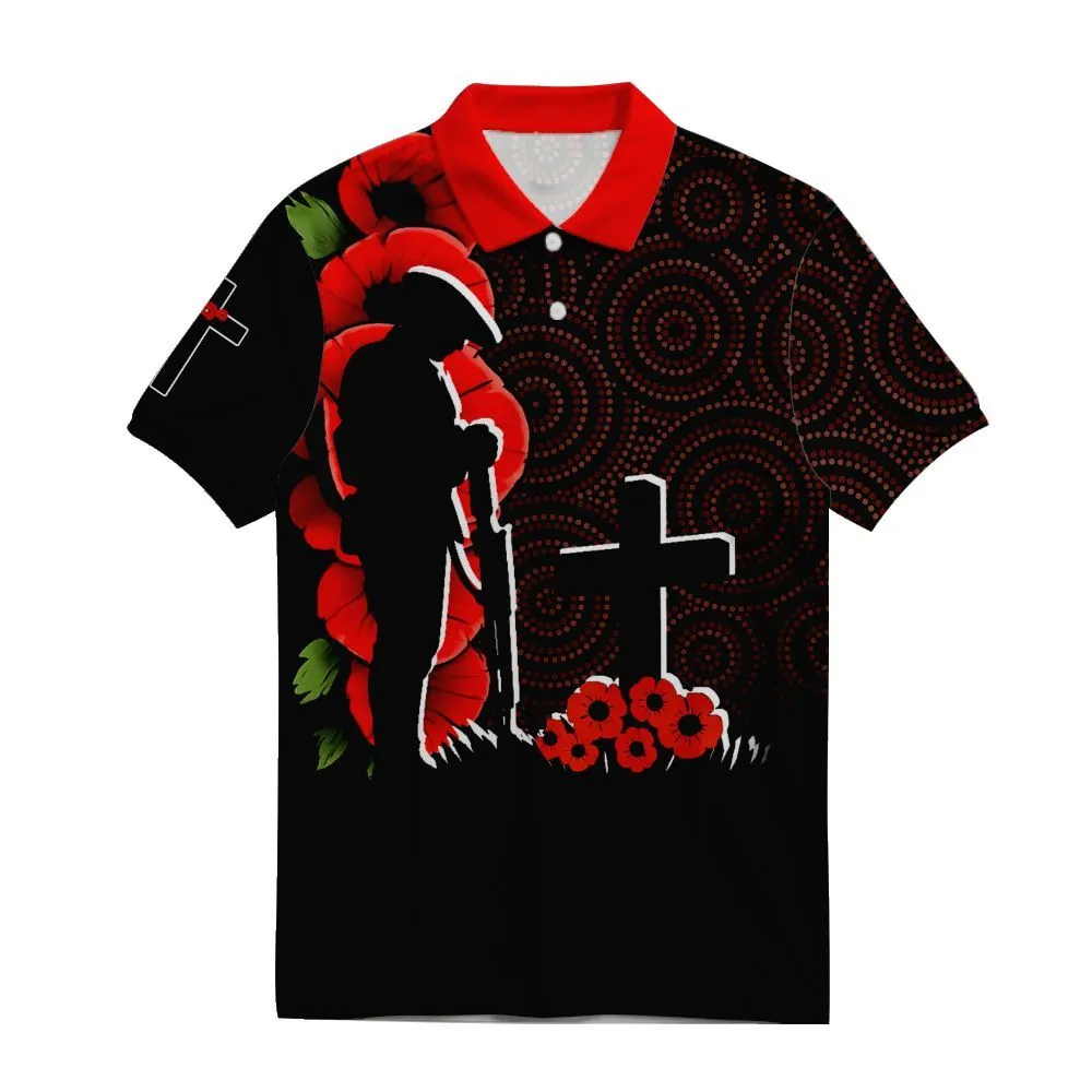 Lest We Forget Polo Shirt Aboriginal Soldiers Red Poppy