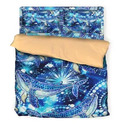 Aboriginal Dot Painting Bedding Set Whale Pattern Blue