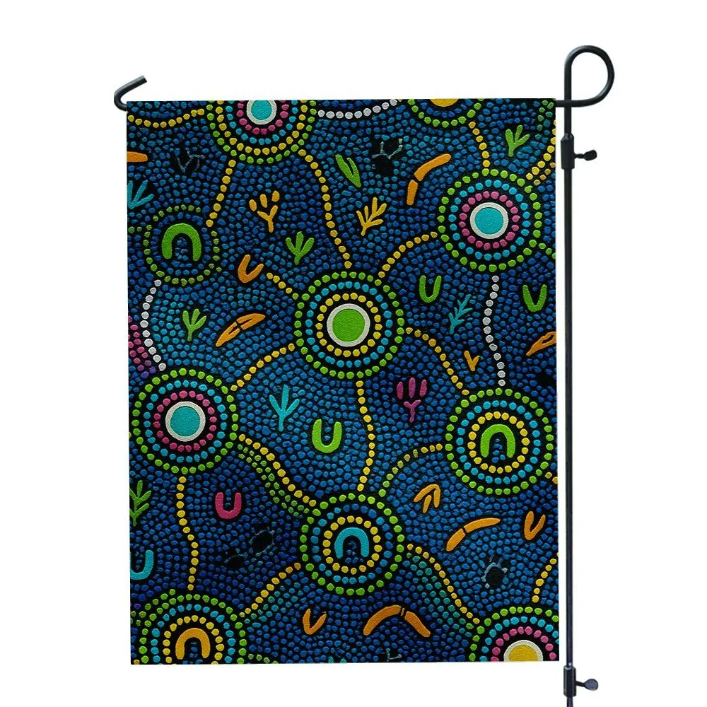 Aboriginal Dot Painting Garden Flag Circle Of Ancestors Blue