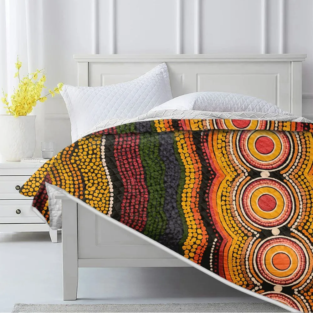 Aboriginal Dot Painting Quilt Flowlines Rust