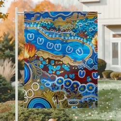 Aboriginal Urban Garden Flag Gathering Place Blue