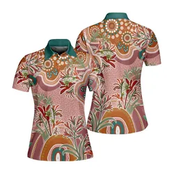 Aboriginal Dot Painting Women Polo Shirt Kangaroo Paw