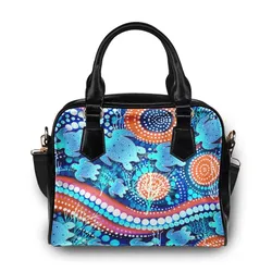 Aboriginal Dot Painting Shoulder Handbag Turtle Waterhole Royal Blue