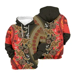 Aboriginal Dot Painting Men's Hoodie Running Hunting Kangaroo Black Red Zip Up Hoodie