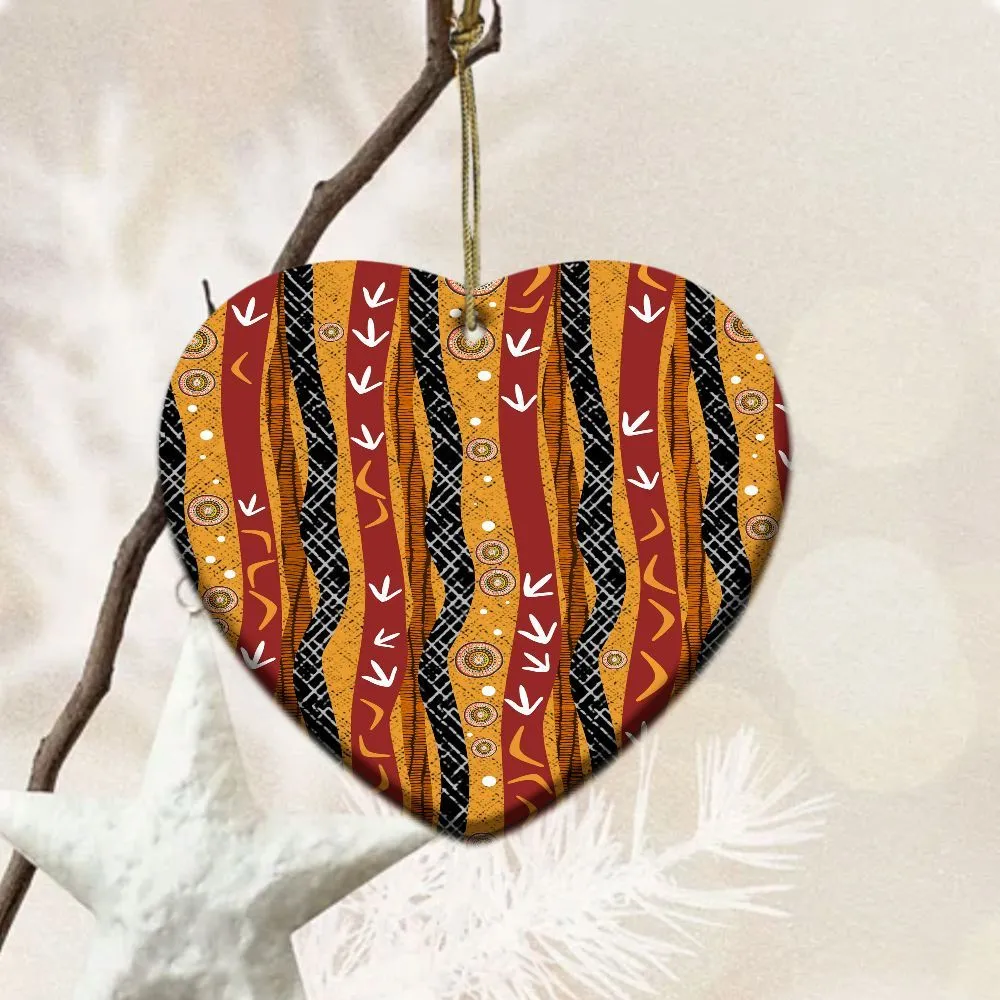 Aboriginal Rarrk Ornament Emu Hunting Ochre Orange Ceramic Ornament