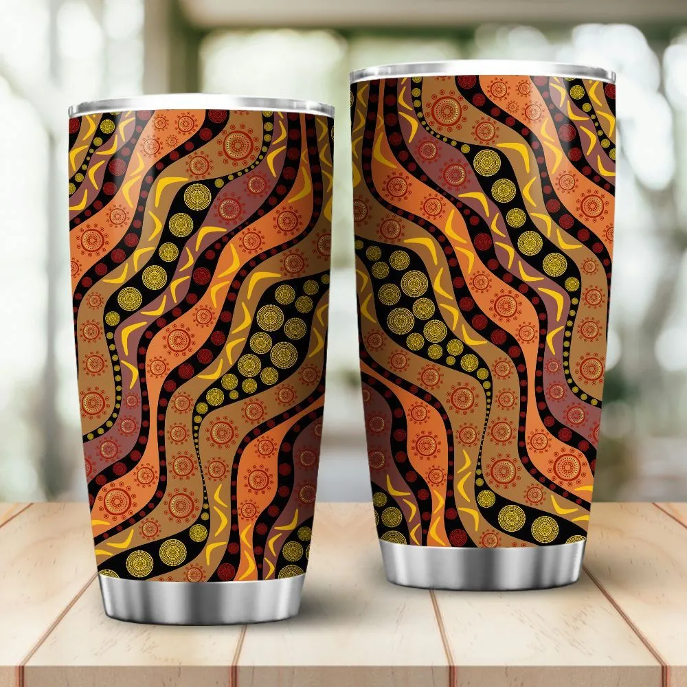 Aboriginal Dot Painting Tumbler Campsite Earthy Orange