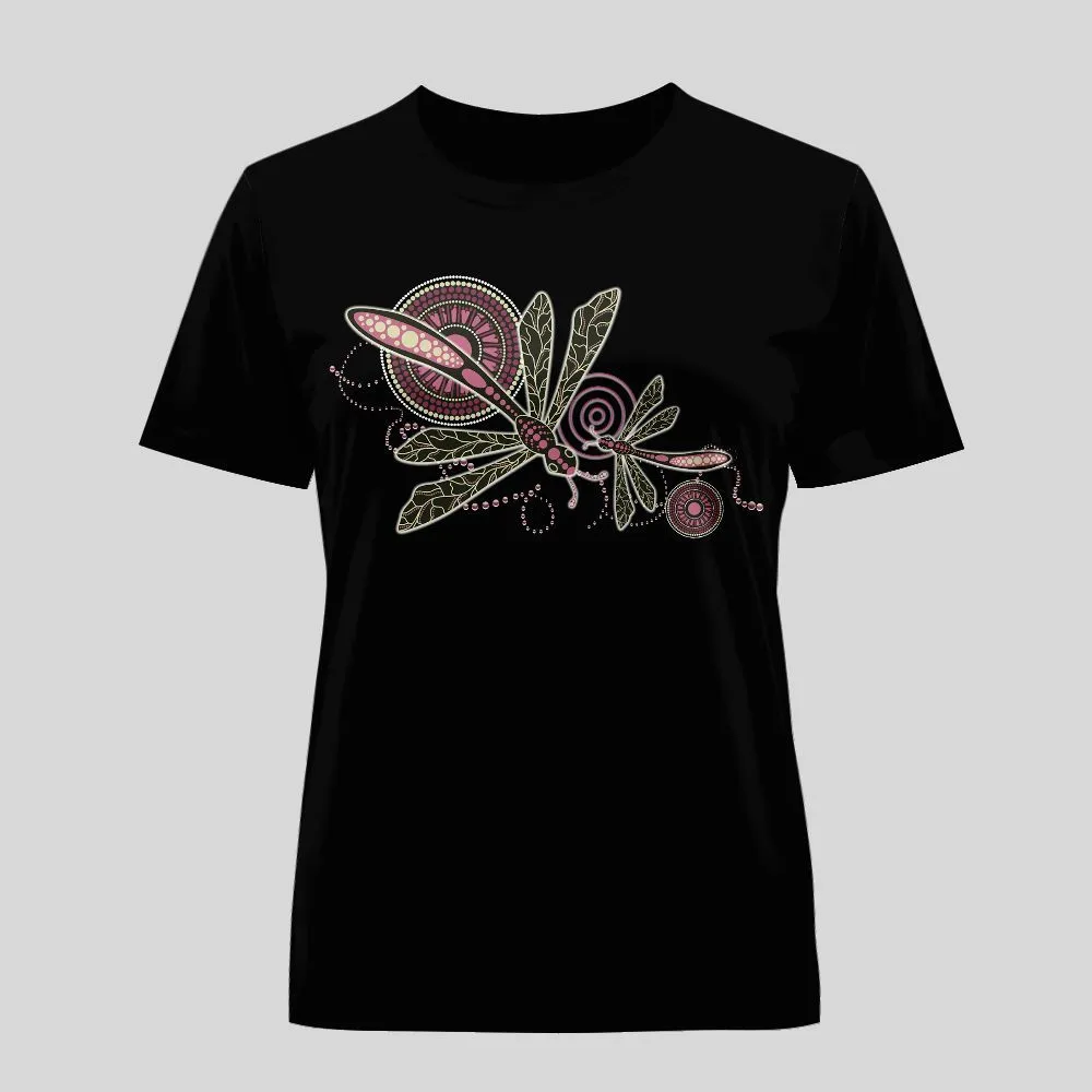 Aboriginal Dot Painting Women Shirt Dragonfly Mauve