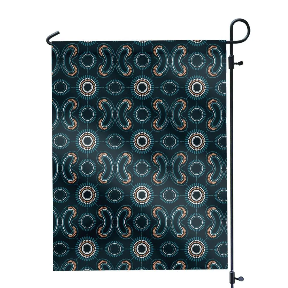 Aboriginal Dot Painting Garden Flag Boomerang Pattren Navy Blue