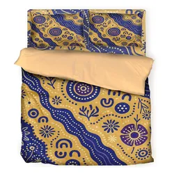 Aboriginal Dot Painting Bedding Set Dreaming Paths Royal Blue And Yellow