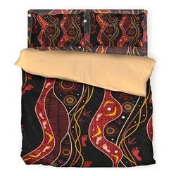 Aboriginal Rarrk Bedding Set Hunting Emu Red