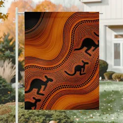 Aboriginal Dot Painting Garden Flag Kangaroo Burnt Orange