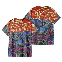 Aboriginal Dot Painting T-Shirt Ocean And Sun Blue Red