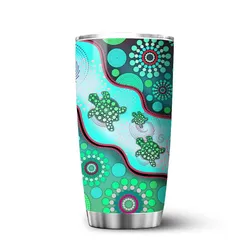 Aboriginal Dot Painting Tumbler Turtle Dot Jade Green