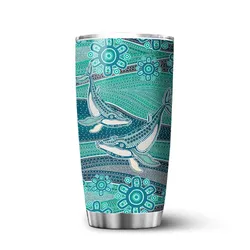 Aboriginal Dot Painting Tumbler Whale Dot Blue Green