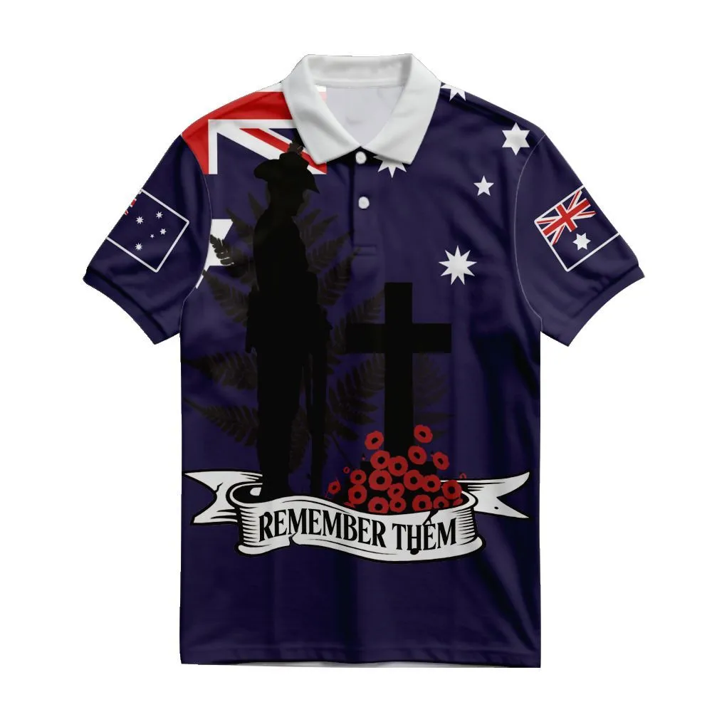 Lest We Forget Polo Shirt Remember Them Fern Leaf