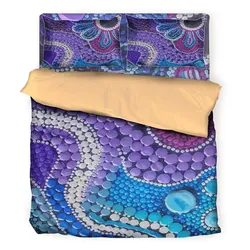 Aboriginal Dot Painting Bedding Set Ocean Lines Violet Blue