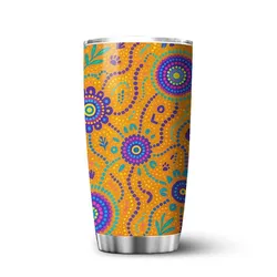 Aboriginal Dot Painting Tumbler Waterway Orange