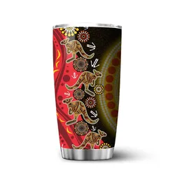 Aboriginal Dot Painting Tumbler Running Hunting Kangaroo Black Red