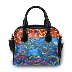 Aboriginal Dot Painting Shoulder Handbag Ocean And Sun Blue Red