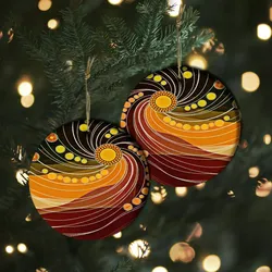 Aboriginal Dot Painting Ornament Meeting Place Red Dark Brown Ceramic Ornament